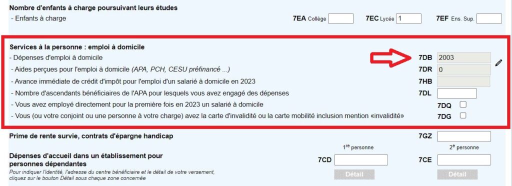 case 7DB crédit impôt déclaration